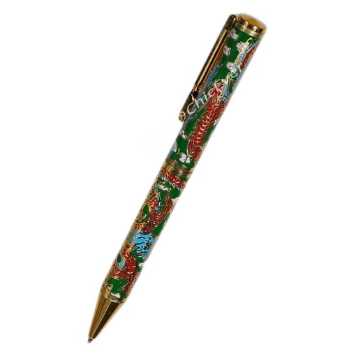 Kugelschreiber Cloisonne Emaille Drachen türkis grün gold 5397e